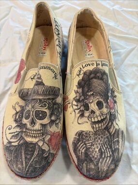 Goby Skull Tattoo Canvas Slip On Shoes EU 39 Death Love